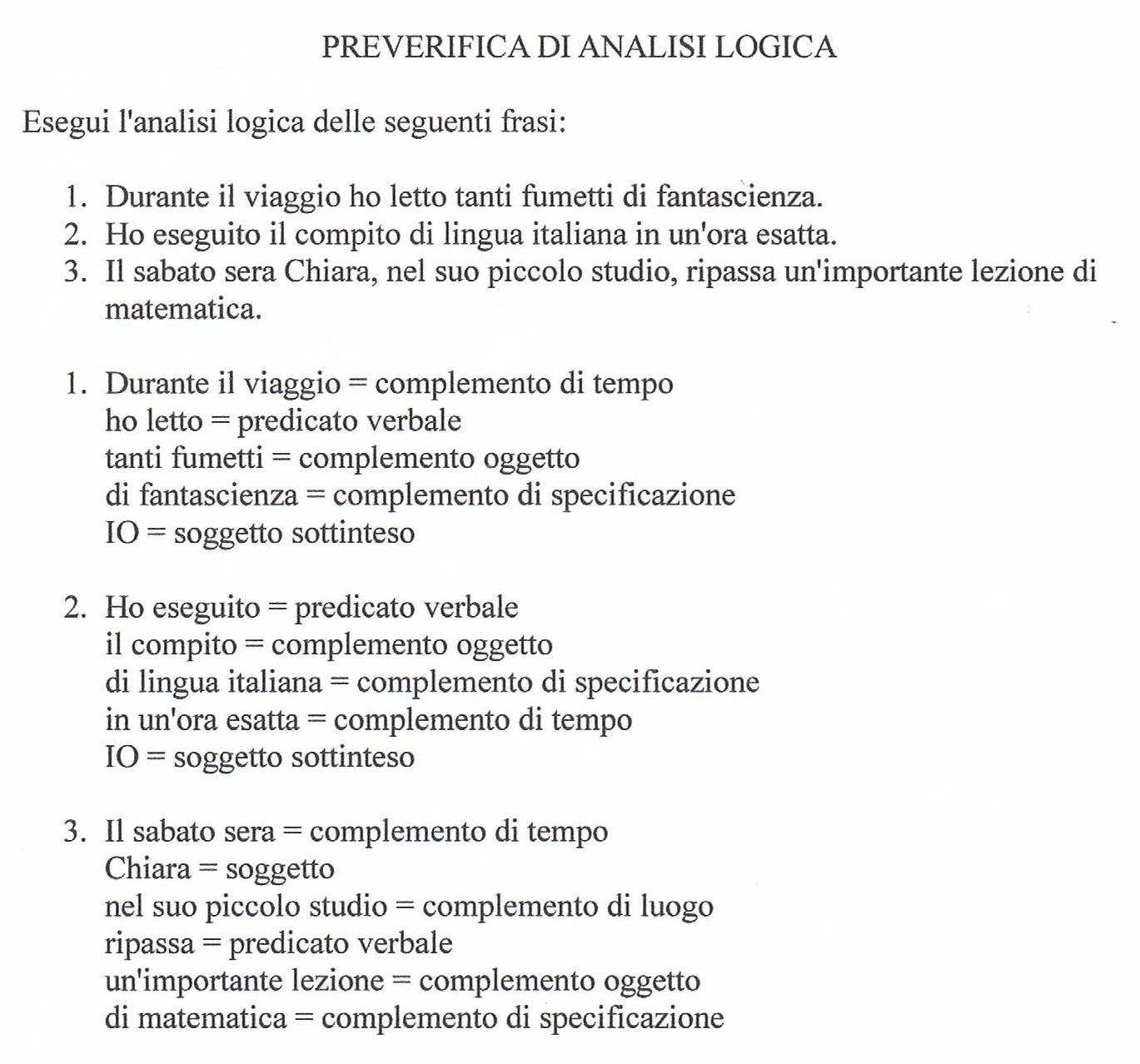 Analisi Logica - Frasi Analisi Logica E Grammaticale