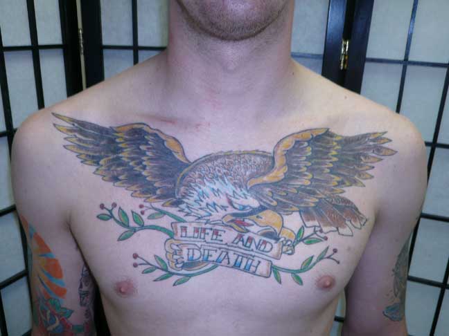 Old school eagle tattoo across