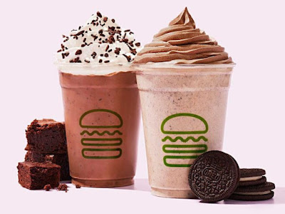 Shake Shack Oreo Cookie Funnel Cake Shake and Triple Chocolate Brownie Shake.