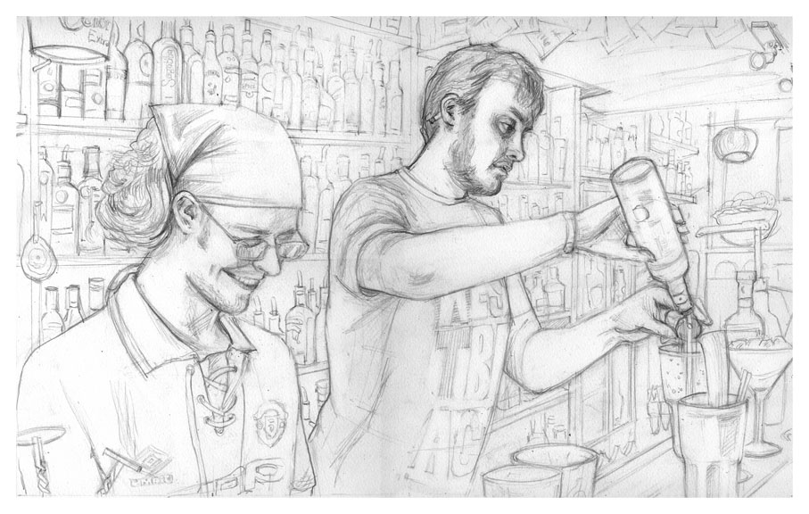  large drawing, from some film I took of the staff at The Evil Eye Lounge 