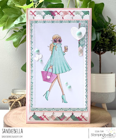 www.stampingbella.com: rubber stamp used: Uptown girl FASHIONISTA card by Sandie Dunne