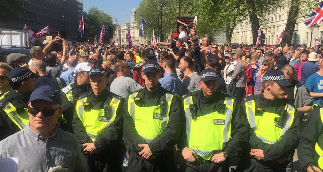 Protesty przed Downing Street po aresztowaniu Robinsona