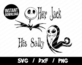Her Jack SVG, His Sally SVG, Halloween SVG, Nightmare Before Christmas Vector, Jack Skellington Cricut, Silhouette, Sally Skellington TShirt
