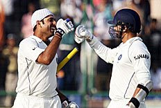 Zaheer Congratulating Laxman on reaching his double century