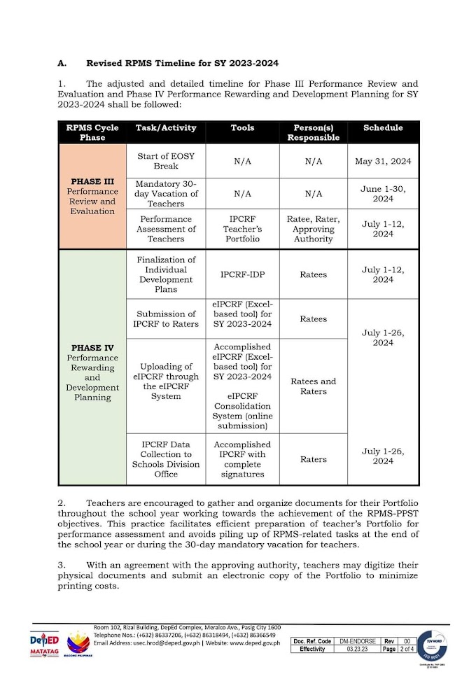 Revised RPMS-PPST Timeline for SY 2023-2024 [Download here!]