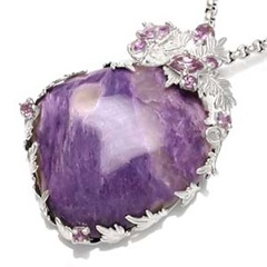 Handmade Charoite & Genuine Amethyst Sterling Silver Designer Pendant