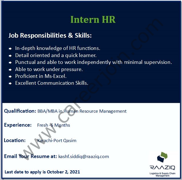 Raaziq International Pvt Ltd Internship September 2021