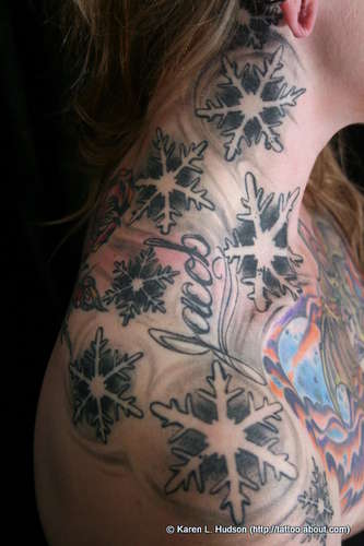 snowflake tattoo designs. Snowflakes on Shoulder Tattoo