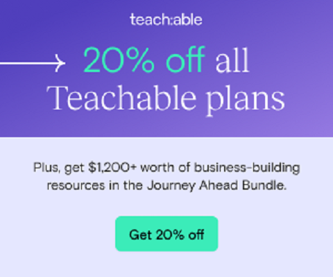 Up to 20% off when you join Teachable