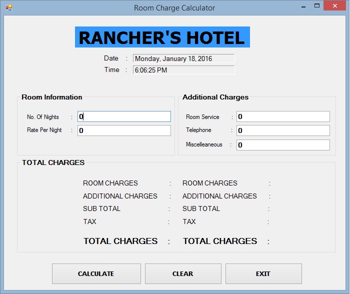 Room Charges Calculator Program using VB.Net - code4dev