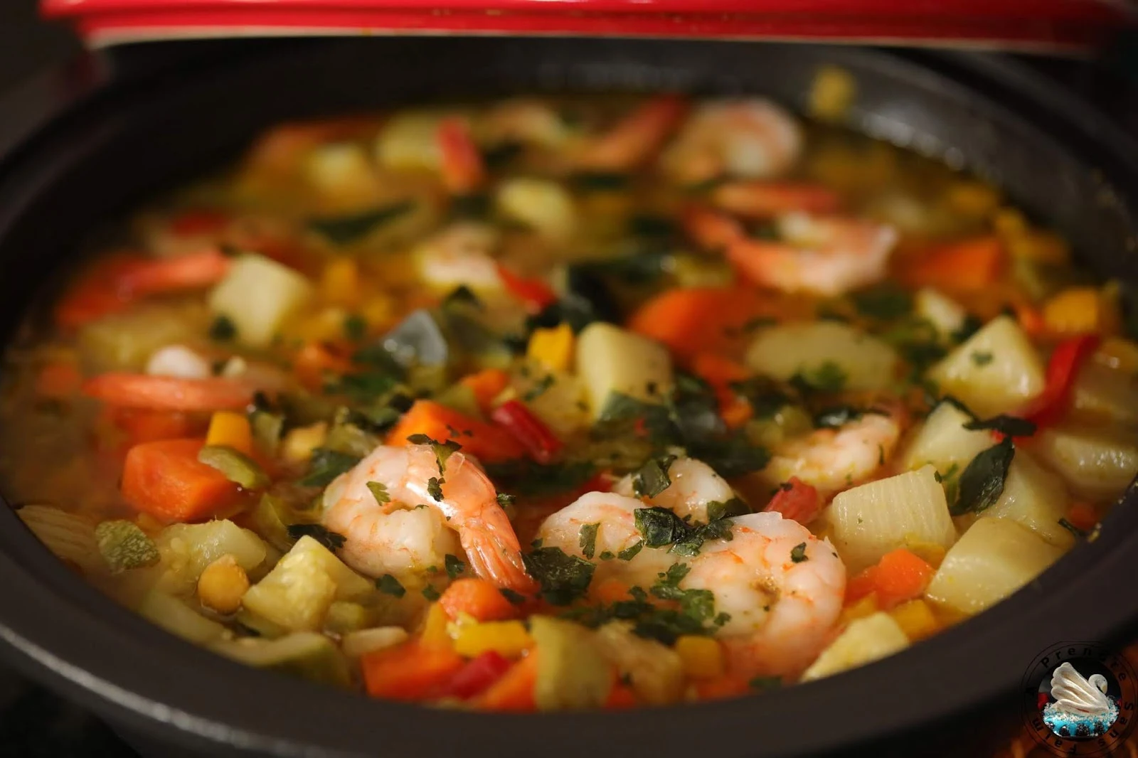 Tajine de crevettes aux légumes