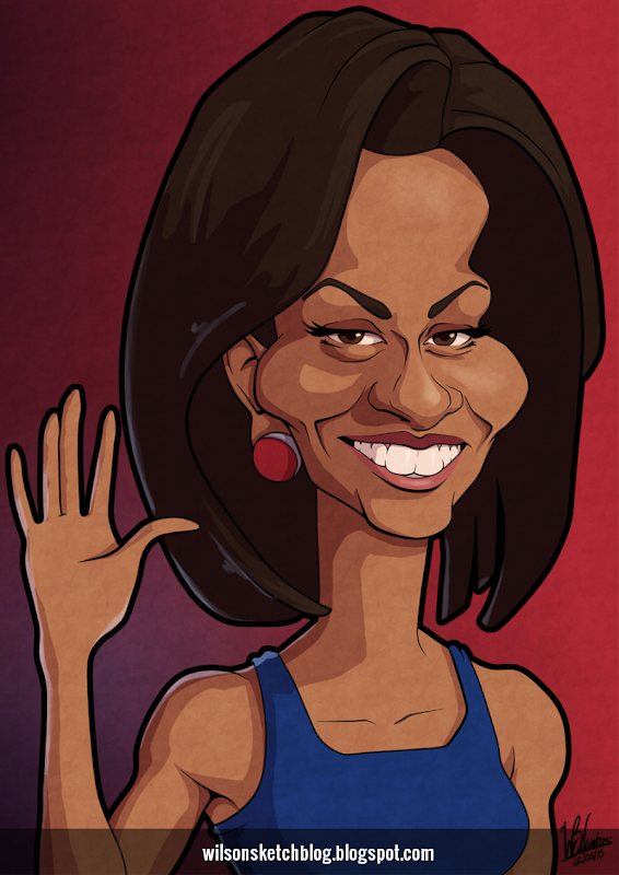 Cartoon caricature of Michelle Obama.