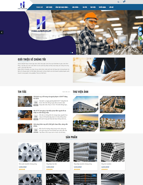 Mẫu giao diện blogspot công ty kèm bán sản phẩm Halugroup