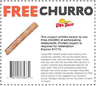 Free Churro at Del Taco coupon