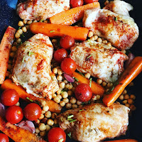 Moroccan style chicken and chickpea traybake