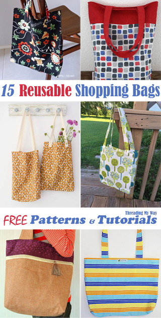 Free reusable shopping bag, market tote, grocery bag patterns & tutorials ~ Threading My Way