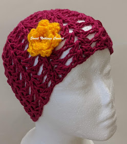 Sweet Nothings Crochet free crochet pattern blog, free crochet pattern for a unisex chemo cap, photo of Chemo cap 5 made with solid colored yarn,