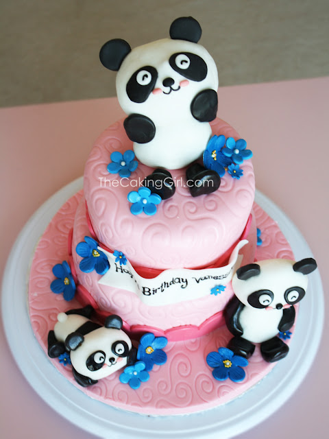 pink girly panda cake