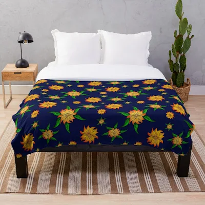 flower throw rug ,navy background