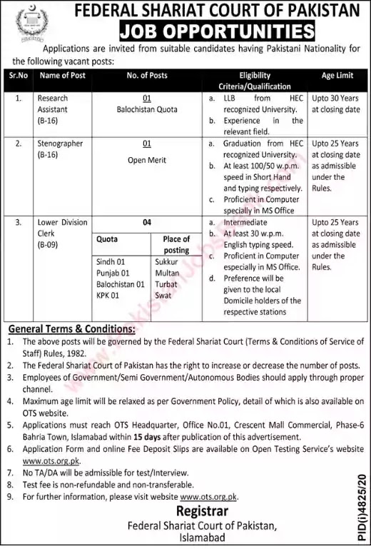 Latest Jobs in Pakistan Federal Shariat Court of Pakistan Jobs 2021