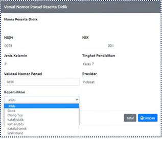 verval kepemilikan nomor ponsel siswa