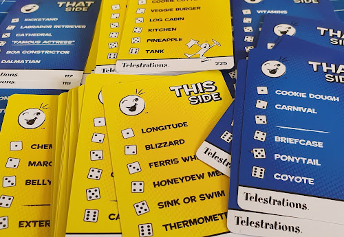 Telestrations party game card word examples this side that side