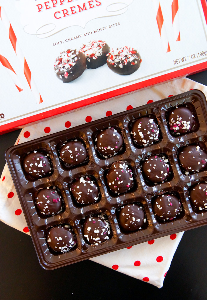 Trader Joe's Dark Chocolate Covered Peppermint Cremes, open box