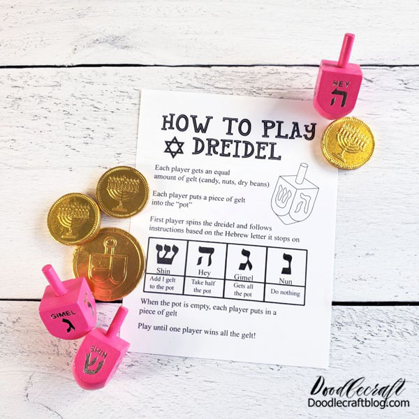 Another fun Hanukkah tradition is playing Dreidel.    It's a top spinning game. There's 4 Hebrew letters that each represent and action. Just spin the top and do what it says.   My husband and I played it the other night...it's probably much more fun in a larger group, so get the family together and give it a try!     Here's the Printable Dreidel Instructions!