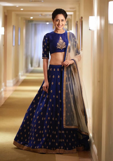 Pragya Jaiswal  in Jayanti Reddy Royal Blue Embroidery Lehenga