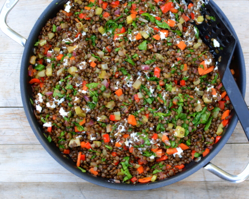 Warm Lentil Salad with Spinach & Goat Cheese, another easy, delicious meal prep salad ♥ A Veggie Venture