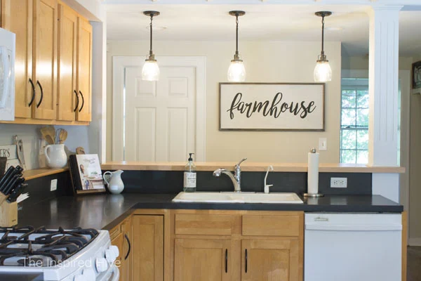 Kitchen before and after. Budget friendly farmhouse kitchen transformation.