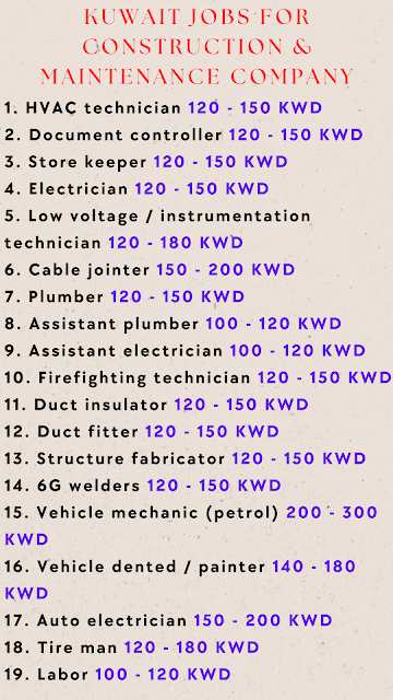 Kuwait jobs for Construction & maintenance company