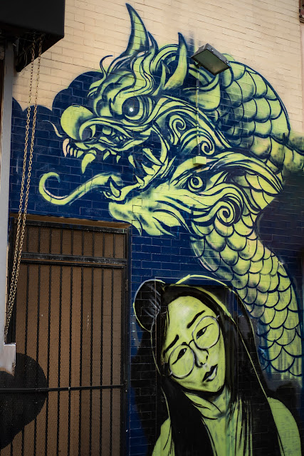 graffiti Green Dragon, Asian Woman, 