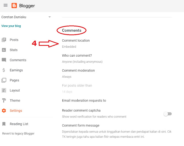 setting blogger dashboard