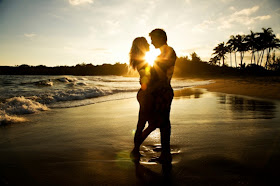 Romantic couple with sunset