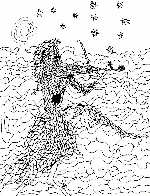 a tree playing the fiddle coloring page