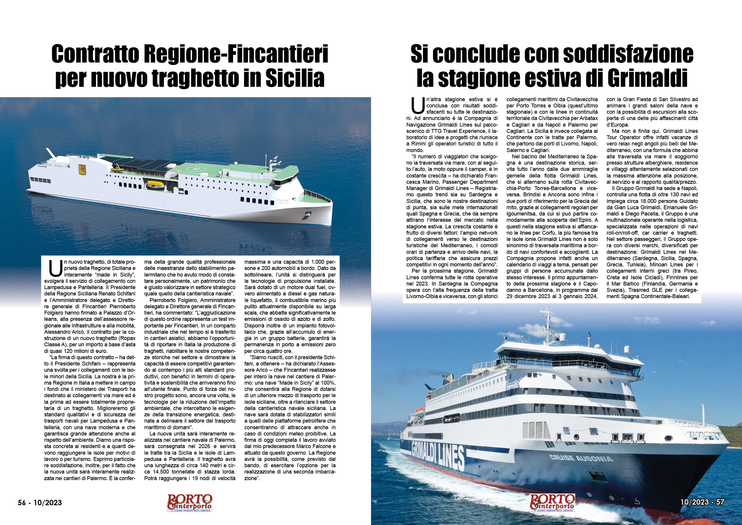 OTTOBRE 2023 PAG. 56 - Contratto Regione-Fincantieri per nuovo traghetto in Sicilia