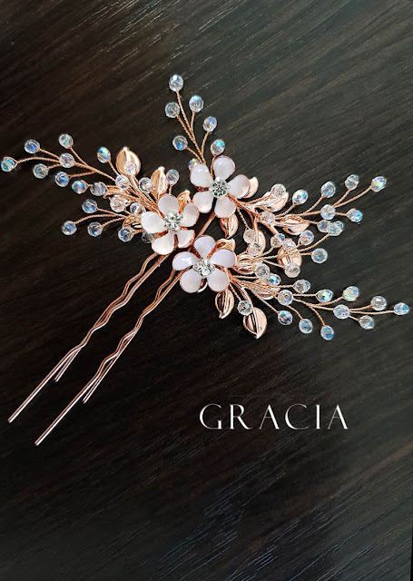 Rose gold blush wedding hair pins