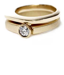 Asymmetrical Flashlight Engagement Ring With Matching Wedding Ring