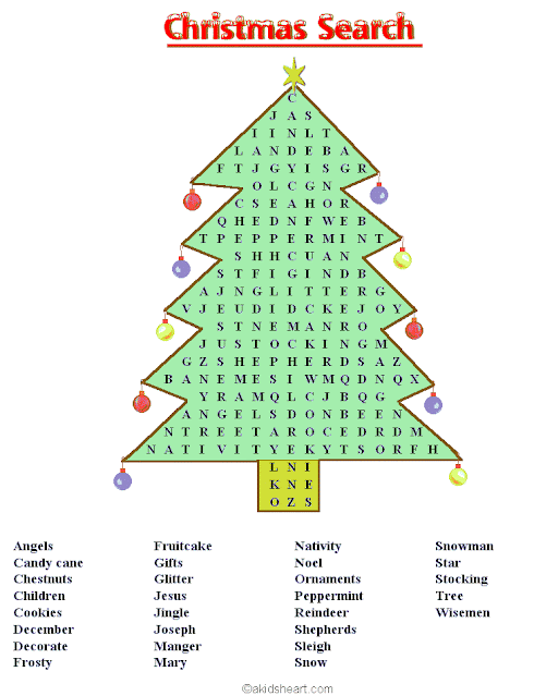 Christmas tree shaped word search 4