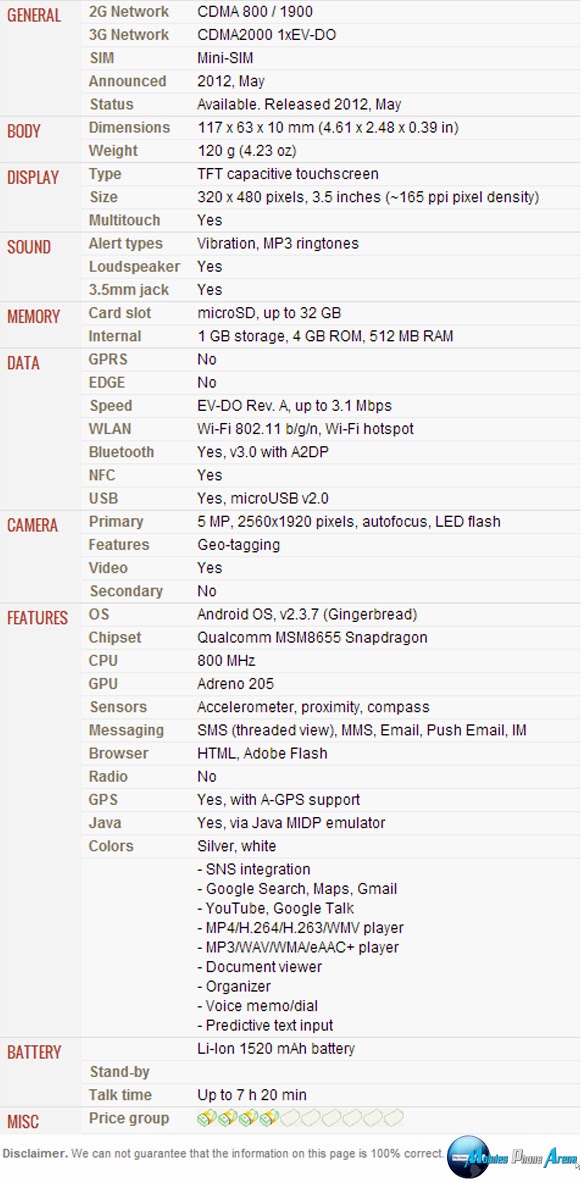 LG Optimus Elite LS696 - Full phone specifications Pic