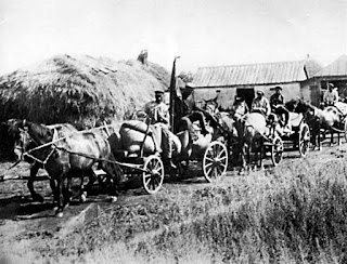 A "Red train" of carts taking the first harvest of the season´s crop to the government depots