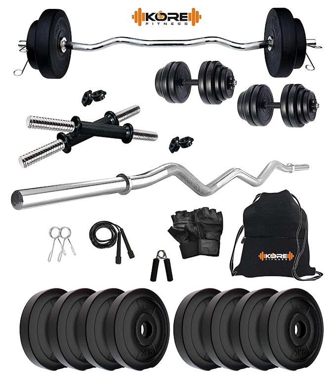 Kore PVC 16-30 Kg Home Gym Fitness Set with One 3 Ft Curl and One Pair Dumbbell Rods