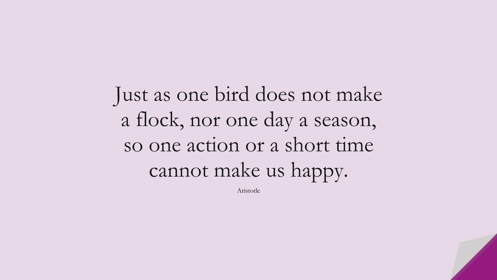 Just as one bird does not make a flock, nor one day a season, so one action or a short time cannot make us happy. (Aristotle);  #NeverGiveUpQuotes