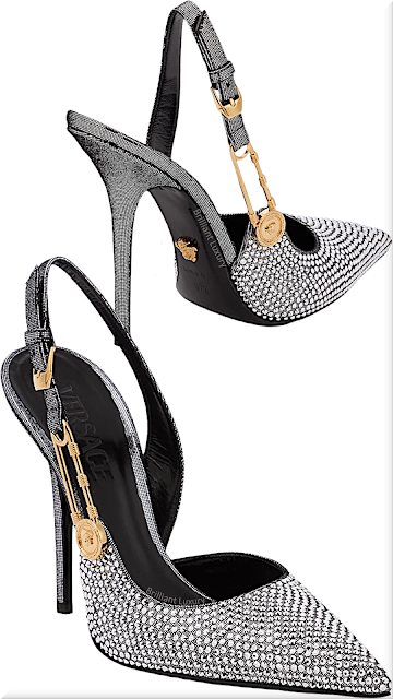 ♦Silver Versace Safety Pin embellished leather pumps #versace #shoes #festive #brilliantluxury