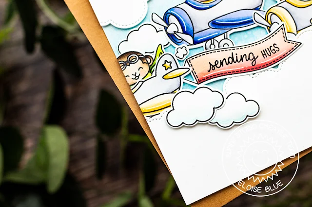 Sunny Studio Stamps: Plane Awesome Fluffy Cloud Border Dies Hugs Card by Eloise Blue