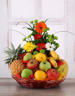  Fruit and flower arrangement basket. Father's Day Gift.