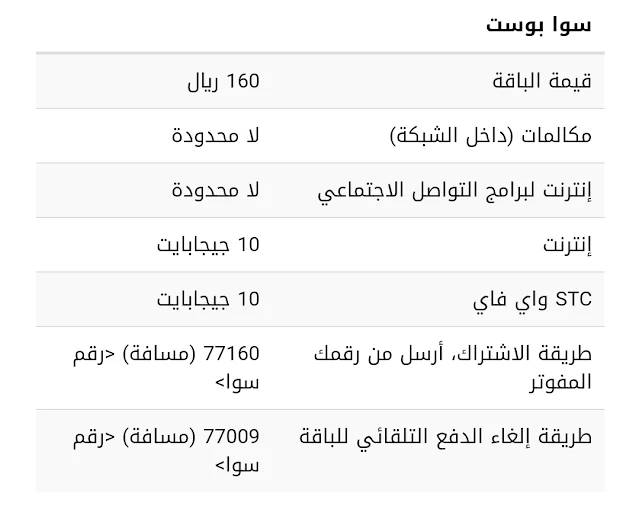 باقات خدمة عندي stc