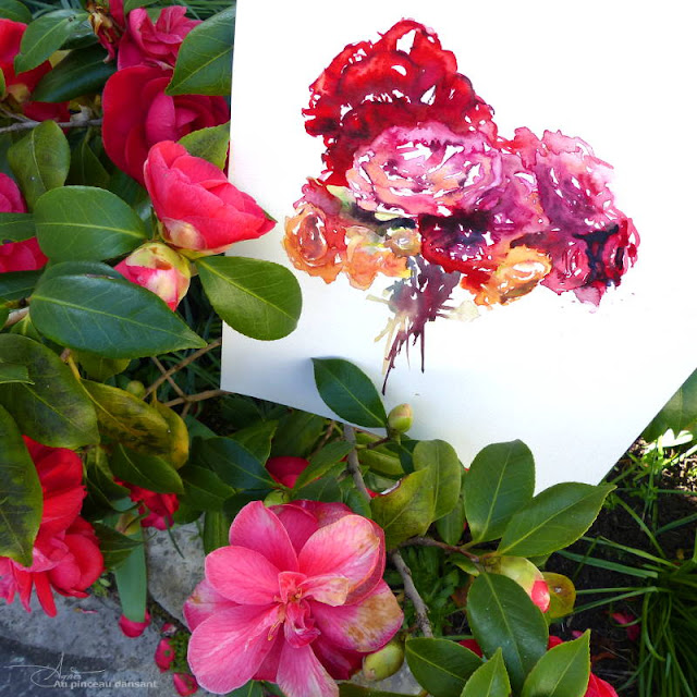 photo, peinture, fleurs, roses, agnes gregis, au pinceau dansant, aquarelle, antony, printemps, jardin, flower art, jardin