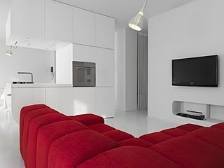 Futuristic Apartment with Red White Interior  by Romolo Stanco
